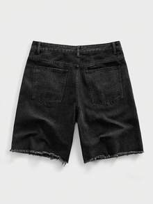 ROMWE MEN Herrjeanshorts med strass och kors, vardagskläder - Svart - Visa 5