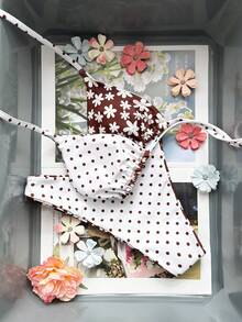 Swim Mod 双面印花两件式比基尼套装，花卉波点图案，系带泳裤，性感挂脖泳衣，适合海滩、泳池、生日派对等场合。 - 彩色 - 查看 5