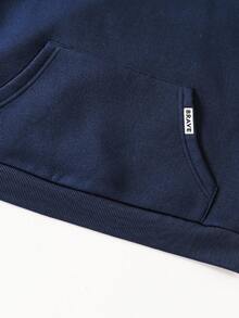 SHEIN 青少年男童简约纯色浅灰色休闲卫衣，秋冬款 - 藏蓝色 - 查看 4