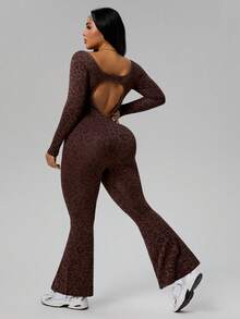 Rhythm Era Plus Size Women's Sexy Backless Long Sleeve Jumpsuit Seamless Jumpsuit Brown Jumpsuit Women Brown Body Suit Compression Jumpsuit Shaping Leopard Jumpsuit Tummy Control Jumpsuit Long Sleeve Jumpsuits For Woman - Coffee Brown - View 5