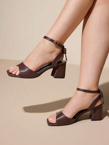 CUCCOO CURVES Women's Casual Solid Color Square Toe Wide Fit Sandals Valentine's Day - Mocha Brown - View 5