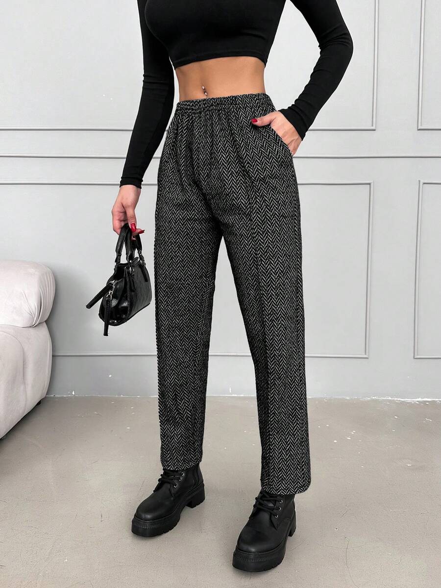 EURMUSE 棉质弹力腰斜插口袋裤