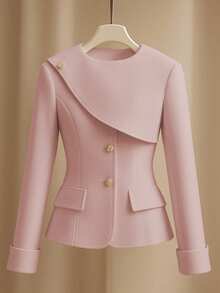 GlowEve Áo khoác nữ tay dài thiết kế nút kim loại màu trơn thanh lịch - Hồng - Xem 1