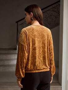 ZEYLAH Áo cánh dài tay trễ vai in họa tiết hoa thanh lịch cho nữ - Màu Mù tạt vàng - Xem 3