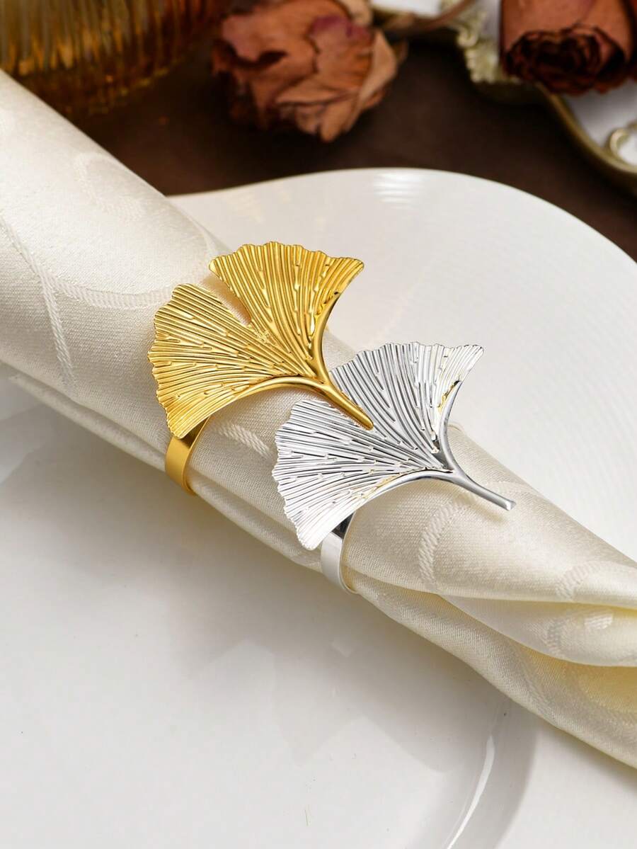 6 pièces/12 pièces/24 pièces Anneaux de serviette en forme de feuille de ginkgo, anneaux de serviette en fer simples, convenant à la décoration de table et de cuisine, créant une belle mise en place de table de Noël. - Multicolore - Voir 1