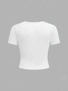 SHEIN ChillGRL 3 件套 Tween Girls 红色字母印花褶皱圆领 T 恤，白色和黑色字母印花 T 恤 - 彩色 - 查看 7