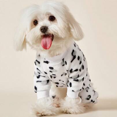 PETSIN 1pc Black Small Fragment Printed Pet Jumpsuit White Autumn And Winter Flannel Warm And Comfortable Pet Warm Clothes