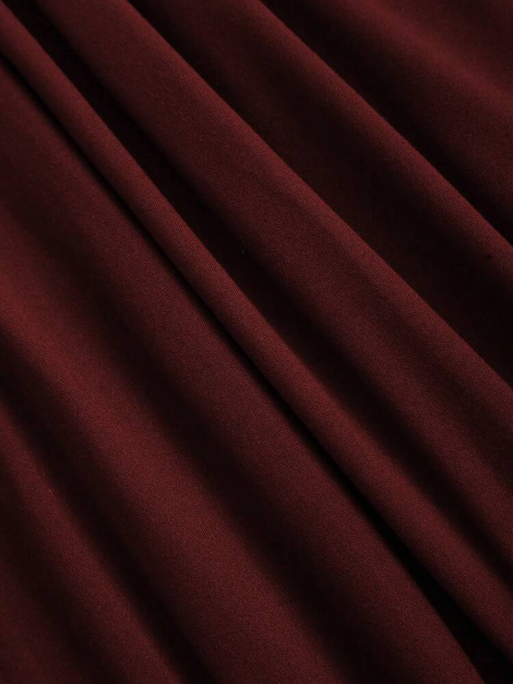 Sweetra فستان أنيق بأكمام طويلة وياقة عميقة باللون البني الداكن للنساء في فصل الخريف والشتاء - عنابي اللون - مشاهدة 6