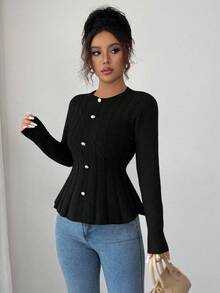 Elenzga pull élégant à manches longues vert olive avec torsade, pour l'automne/l'hiver