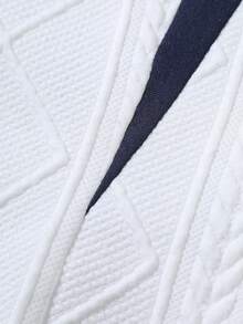 Manfinity Homme 男士骑士刺绣撞色长袖休闲宽松Polo衫，90年代运动风毛衣，男士网球Polo衫，针织衫 - 白色 - 查看 3