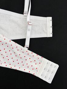 PetitDoll 1pc Cute & Sweet Heart Print Bow Decor Wire-Free Bra For Women - Red and White - View 9