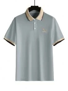 Manfinity Mode 男士商务休闲罗纹领短袖Polo衫 - 灰色 - 查看 3