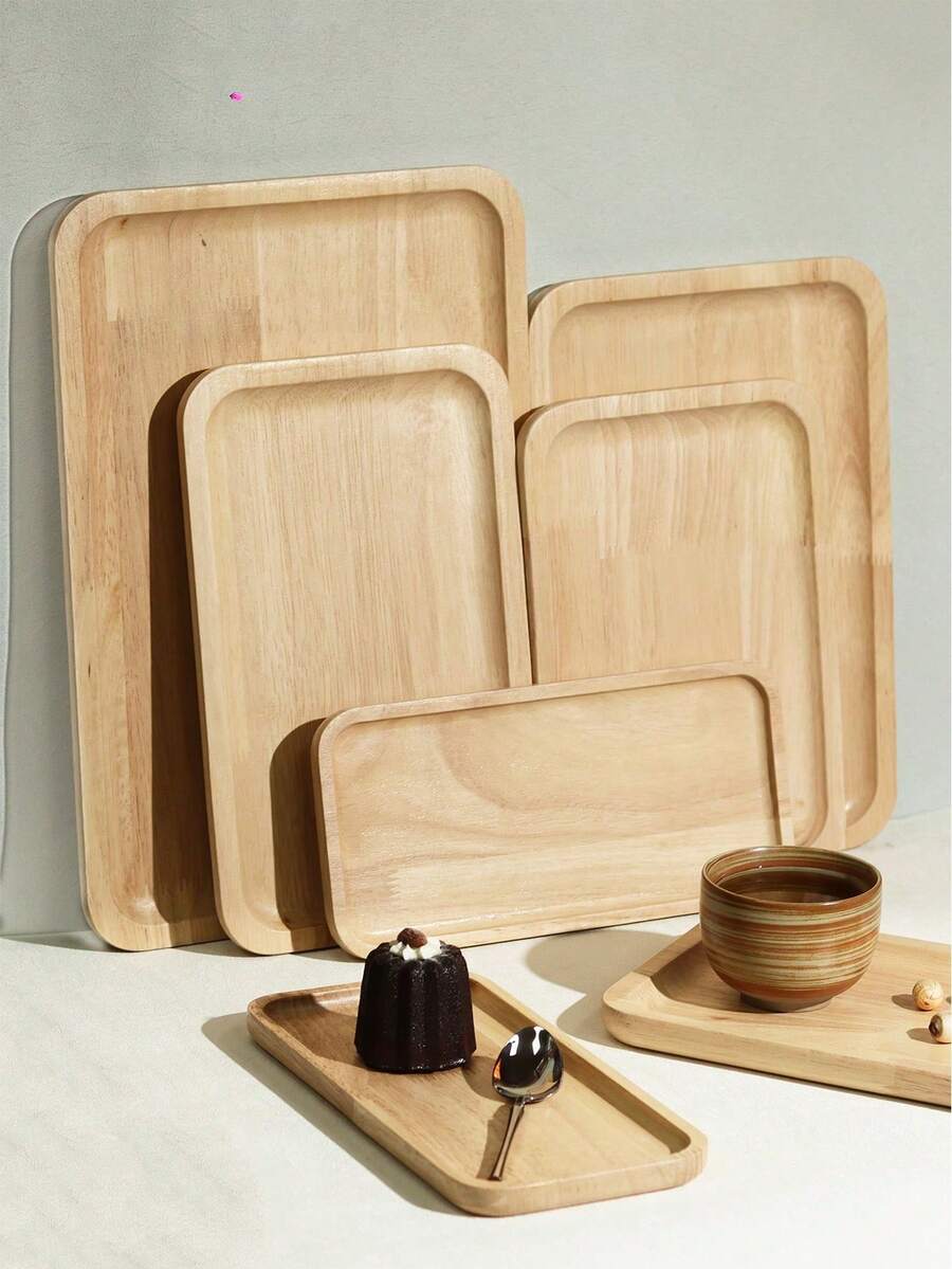 简约托盘，日式木托盘，长方形托盘，圆形木托盘，木质杯托，橡胶木托盘，厨房用品，圣诞礼物 - 杏色 - 查看 1