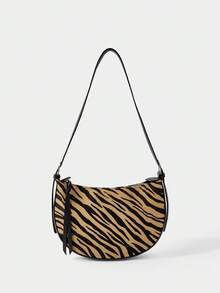 SHECARRY Túi đeo vai thời trang nữ họa tiết da bò, ví cầm tay họa tiết da bò giản dị dành cho nữ. - Đen nâu - Xem 2