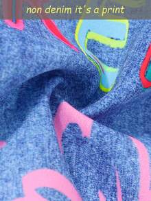 SHEIN Explorewe Tween Girls' Street Fashion Denim Print Pants With Butterfly, Heart & Floral Colorful Graphic, Casual Summer - Blue - View 5