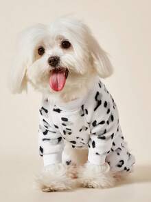 PETSIN 1pc Black Small Fragment Printed Pet Jumpsuit White Autumn And Winter Flannel Warm And Comfortable Pet Warm Clothes - White - View 1