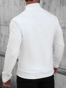 Manfinity CasualCool Men's Solid White Autumn Basic Casual Holiday T-Shirt,Mock Turtleneck Thermal Lined Patchwork Long Sleeve Winter Undershirt - White - View 2