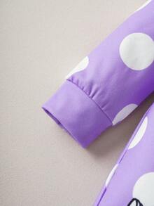 Nick 90s | SHEIN Baby Girl Cartoon Cute Polka Dot Print Long Sleeve Jumpsuit - Purple - View 4