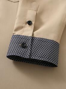 Manfinity Mode 男士加大码商务/休闲格子印花长袖宽松衬衫，春秋季 - 卡其色 - 查看 5