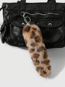 ROMWE Goth 1 pieza Llavero con dije de cola de estampado de leopardo y tigre marrón esponjoso con estilo retro Y2K de lujo, adecuado para cosplay, uso diario y regalos - Marrón - Ver 5