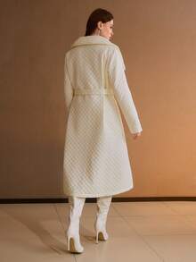 MOTF PREMIUM ABRIGO DE INVIERNO ACOLCHADO CON CINTURÓN DE DIAMANTES DE LONGITUD MEDIA ESTILO A-LINE - Blanco - Ver 3