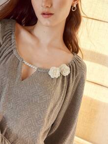 MOTF PREMIUM STEREO FLORAL LANTERN SLEEVE TOP & PANTS LOUNGE SET - Coffee Brown - View 2