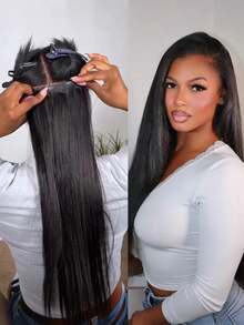 Seamless Clip In Hair Extension Light Yaki Straight Real Human Hair Remy Hair Clip Ins For Women Natural Human Hair 7pcs With 16clips Per Set - SNatural - View 8