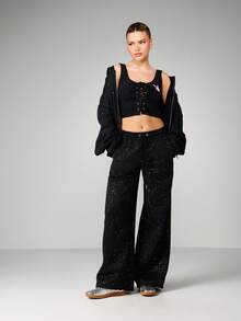 Missguided x Playboy Lace Up Front Ribbed Cami Vest Top With Bunny Logo Black Sleeveless Crop Top - Black - View 3