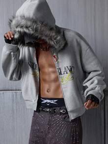 NEON BLANC 男士秋冬毛领设计开衫卫衣，宽松短款卫衣夹克 - 淺灰色 - 查看 4