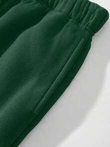 INAWLY 素色加絨內裏抽繩連帽衫和衛褲 - 墨綠色 - 查看 5