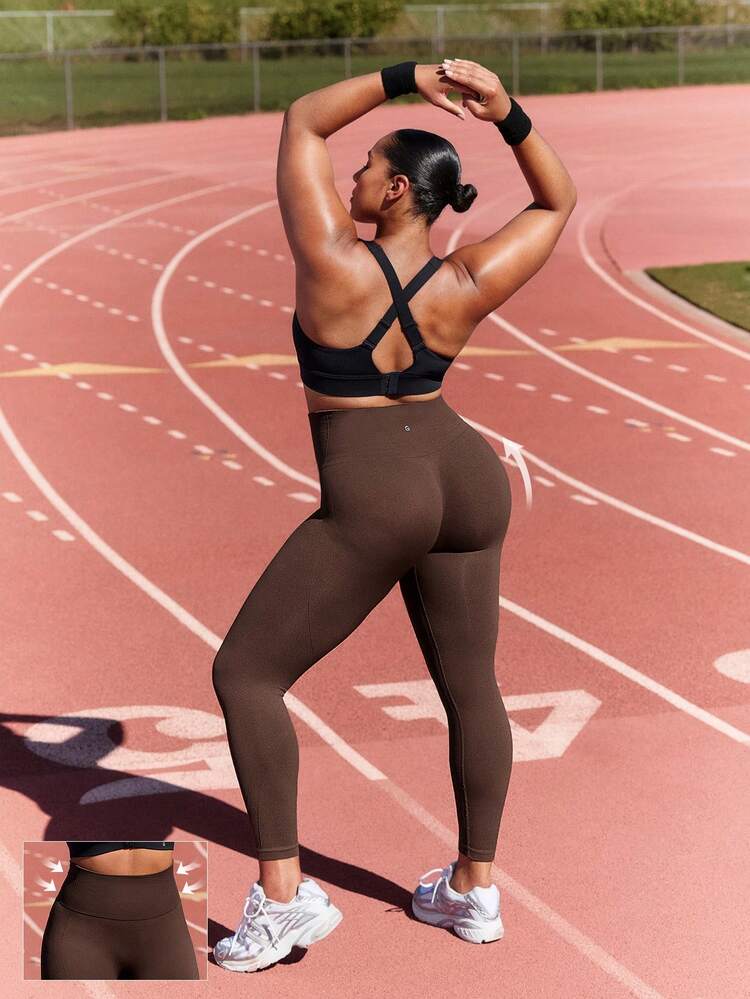 24" Plus Size Seamless Ready Set Go Tummy Control Scrunch Butt High-Waist Leggings Medium Impact Running Jogging Training Gym Workout