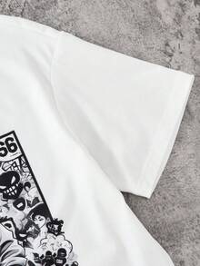 SHEIN 2件套青少年男童卡通动漫人物圆领休闲T恤和运动短裤套装 - 白色 - 查看 4