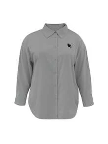 Resyla Plus Size Solid Color Long Sleeve Casual Shirt, Autumn - Grey - View 3
