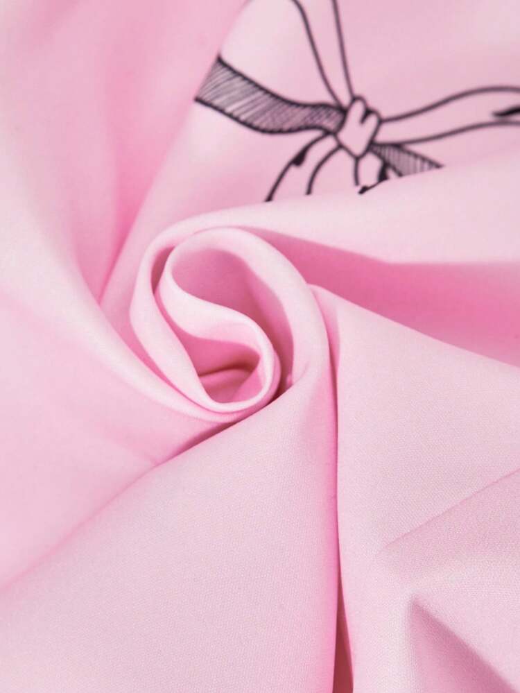 SHEIN ChillGRL 2 件套褶皱吊带背心 + 印花工装裤配蝴蝶结套装，青少年女孩甜美可爱休闲装，春夏，适合日常、通勤、休闲外出和聚会 - 粉色 - 查看 6