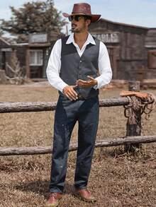 Manfinity Nomadique Classic Single-Breasted Casual Minimalist Fashionable Versatile Retro Vest - Grey - View 3