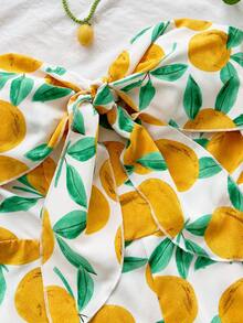 Soleia Fruit Pattern Vacation Outfits For Women Beach Outfits For Women Women's Vacation Spring/Summer Carnival Cruise Resort Blue Watercolor Silhouette Print Twist Front Backless Romper, Loose Fit, Suitable For Party, Date, Valentine's Day, Layering - Multicolor - View 4