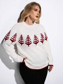 Maija Plus Size Women's Casual Basic Crew Neck Pullover Sweater, Christmas Autumn/Winter Halloween Costume For Women Christmas New Year Thanksgiving Elegant Party Wedding Top Fall For Women Women's Winter Old Money Romantic, Fashion, Versatile; Comfortable, Stylish, Elegant, Casual, Simple Daily Wear, Essential, Holiday Casual, Decent, Single Lady, Elegant - White - View 5