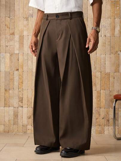 SWAVVY 男士纯色褶皱口袋设计宽松休闲裤