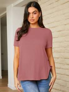 SHEIN 孕婦寬鬆圓領t恤 - 紅木色 - 查看 4