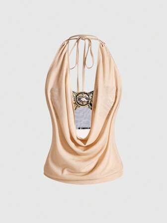 J-Fashion Set di canotte a 2 pezzi con scollo drappeggiato, stampa leopardata in stile vintage Y2K, per donne