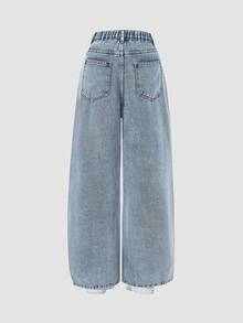 SHEIN ChillGRL Jeans für Teenager Mädchen, Y2K Collegestil, lässig weite Passform, abgenutzte Taille, bequeme Baumwolle, geeignet für Alltag, Schule, Partys, Schulanfang Se2025, neue Kollektion