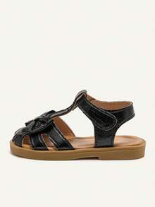 Cozy Pixies 夏季时尚女童平底凉鞋，金色公主风舒适鞋，适合度假派对 - 黑色 - 查看 3