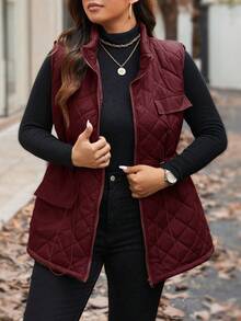 EMERY ROSE Chaqueta acolchada de talla grande para mujer con bolsillos de carga y cintura con cordón, ropa de invierno y otoño, para Navidad - Burdeos - Ver 9