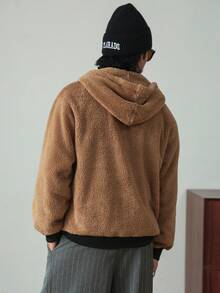 HUEFORM Men's Solid Color Long Sleeve Zip-Up Fleece Hoodie, Autumn/Winter Brown Zip Up Hoodie Men Earthy Clothes Men Men Sweater Jacket - Khaki - View 2