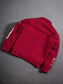 PAVTROS Manfinity Streetrush 男士街头时尚红色长袖拉链夹克，自由女神像音乐主题红色Y2K拉链夹克，秋冬款，Grunge风格 - 紅色 - 查看 2