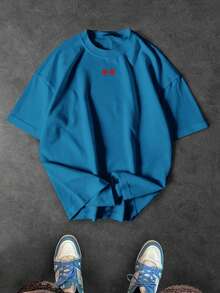 Sport MetroGents 男士字母印花圆领宽松短袖运动T恤 - 霧霾藍 - 查看 2