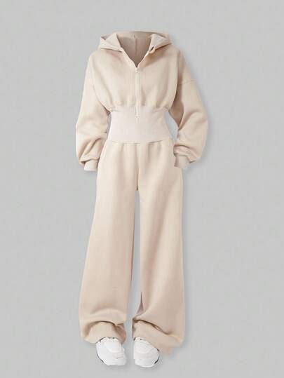 SHEIN ChillGRL 青少年女孩连帽拉链运动衫和高腰保暖衬里裤连体衣