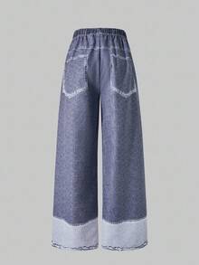 SHEIN Explorewe 青少年女孩休闲日常卡通字母印花松紧腰阔腿裤 - 彩色 - 查看 4