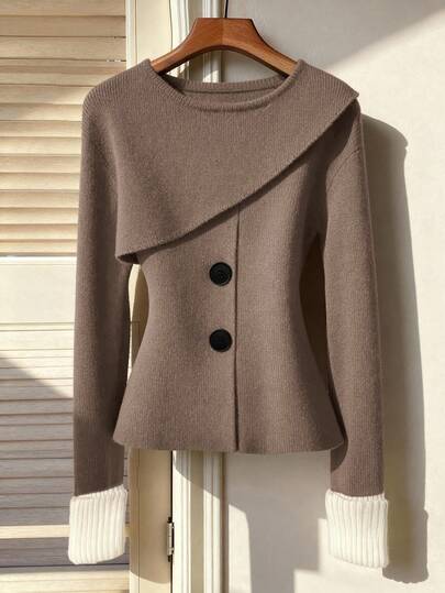 GlowEve New Fashionable Mixed Color Chic Versatile Knitted Sweater