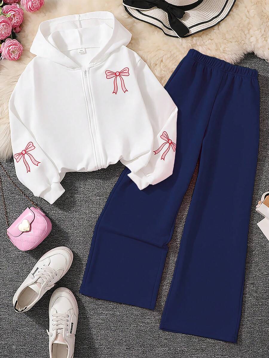 SHEIN 女童纯色星星刺绣连帽衫套装，秋冬款 - 彩色 - 查看 1